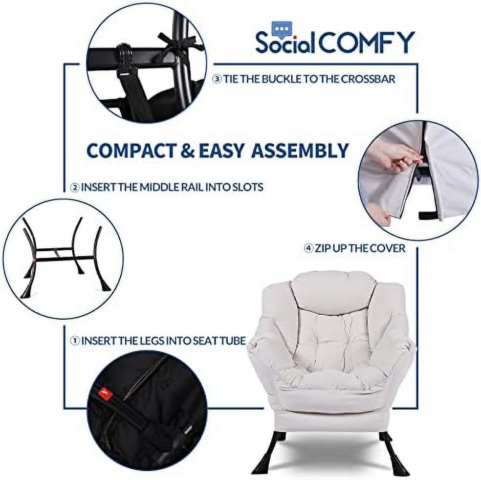 Modern Lazy Chair with Ottoman Steel Frame Lounge Chair Set with Footstool Armrests Side Pocket O882129