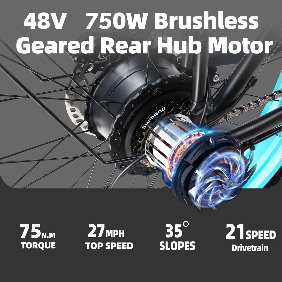 750W 48V 13AH Removable Battery 26" Fat Tire Electric Bike U394966
