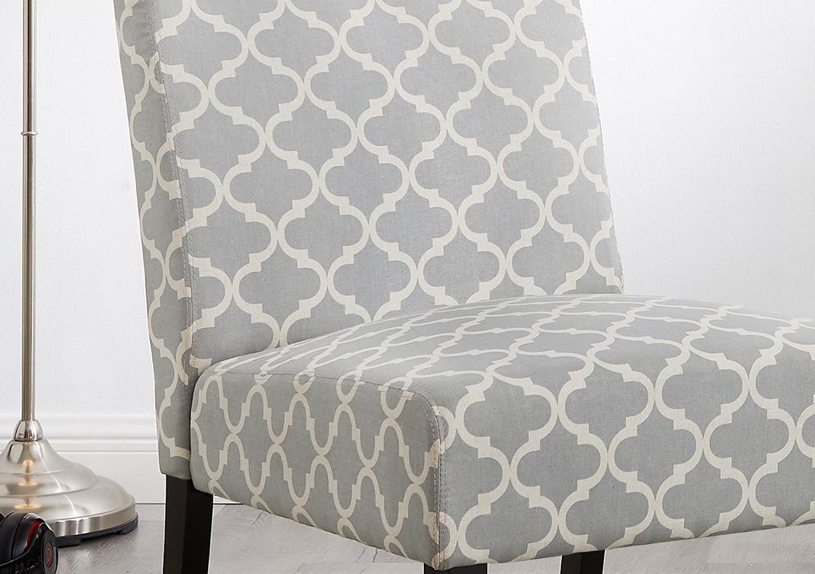 3pc Set Gray Fabric Upholstered Side Table and 2 Chairs O635