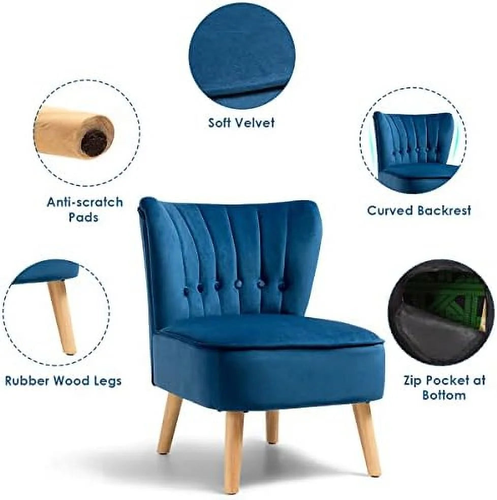 Armless Velvet Accent Chair with Rubber Wood Legs U749