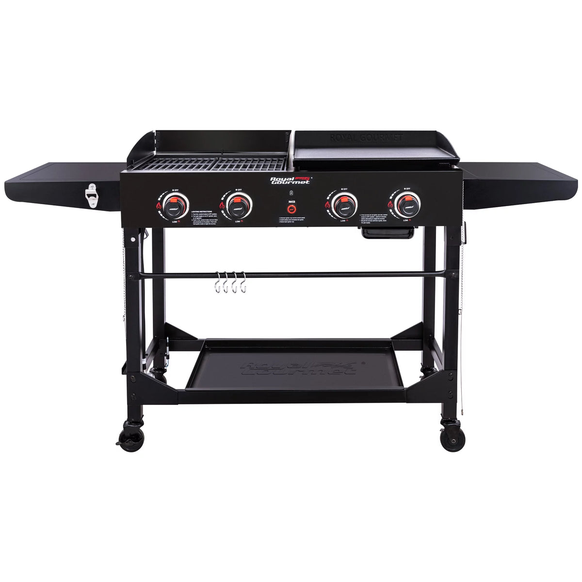 4-Burner Portable Flat Top Gas Grill and Griddle Combo with Folding Legs, Black S916