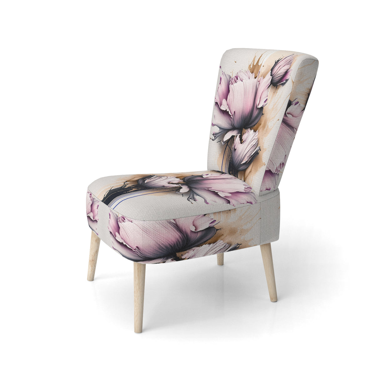 Pink Peony Flower On Abstract Paint Upholstered Floral Accent Chair W489982