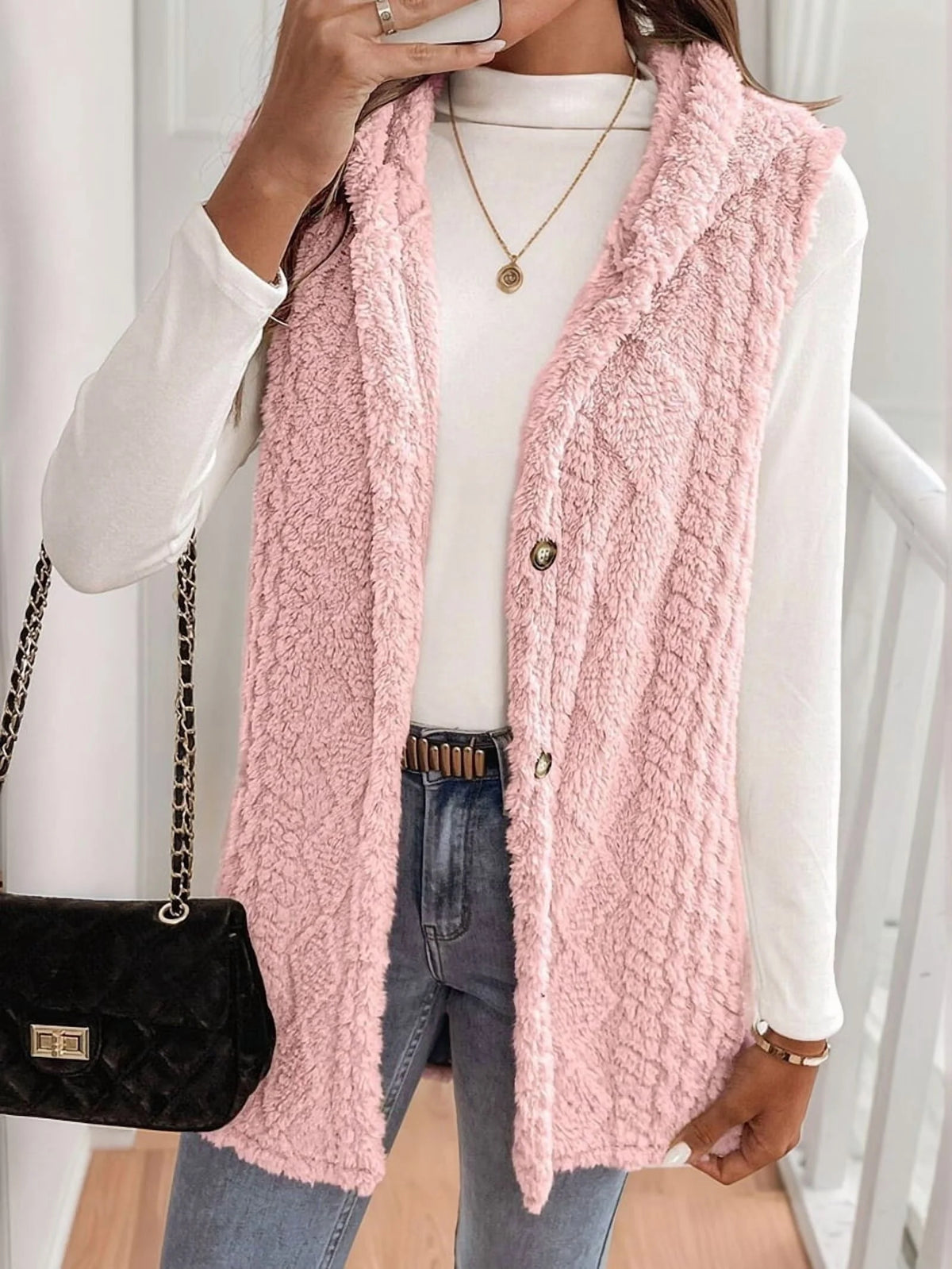 Pink Oversized Fleece Hooded Cardigan X372