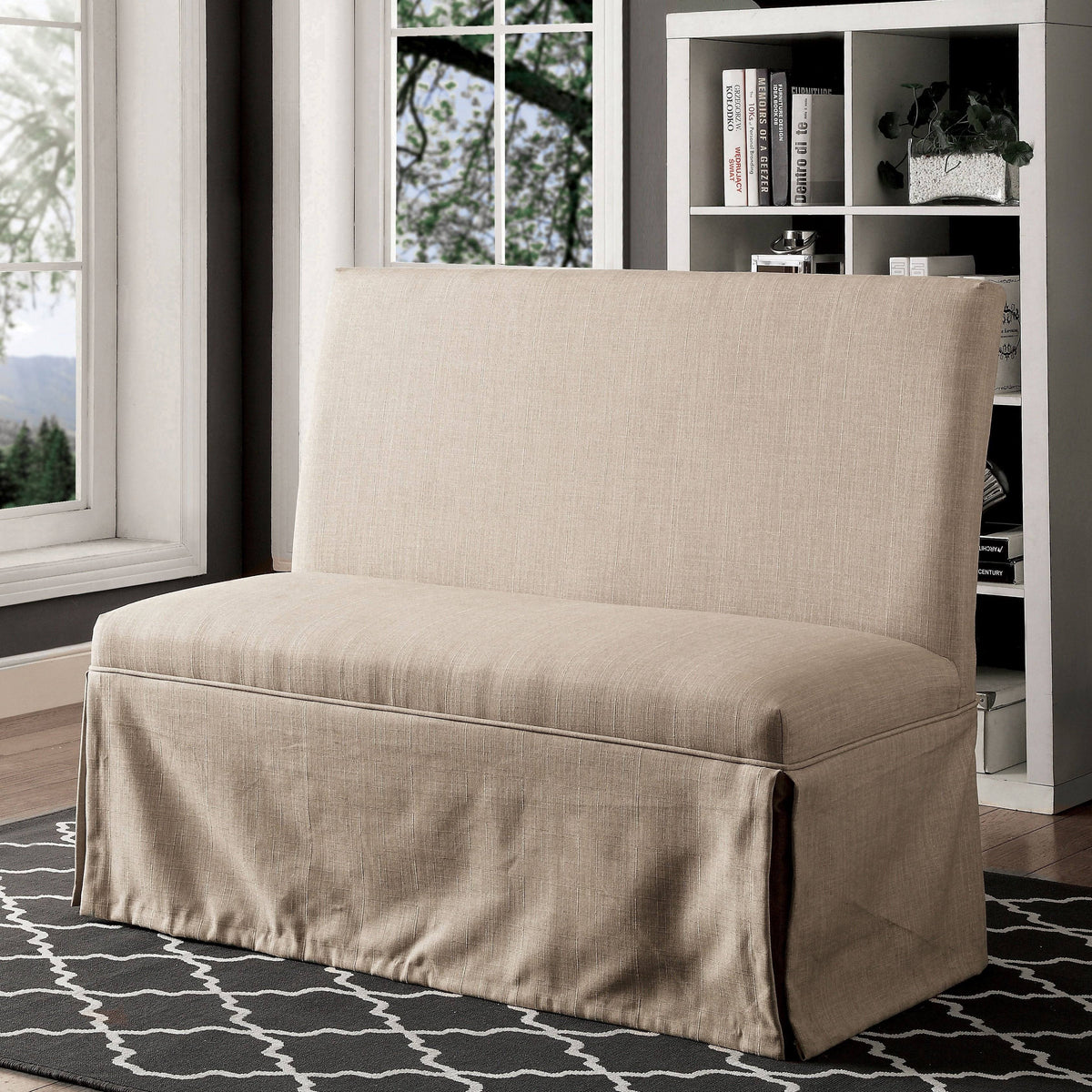 Brown Linen Loveseat Bench E6135