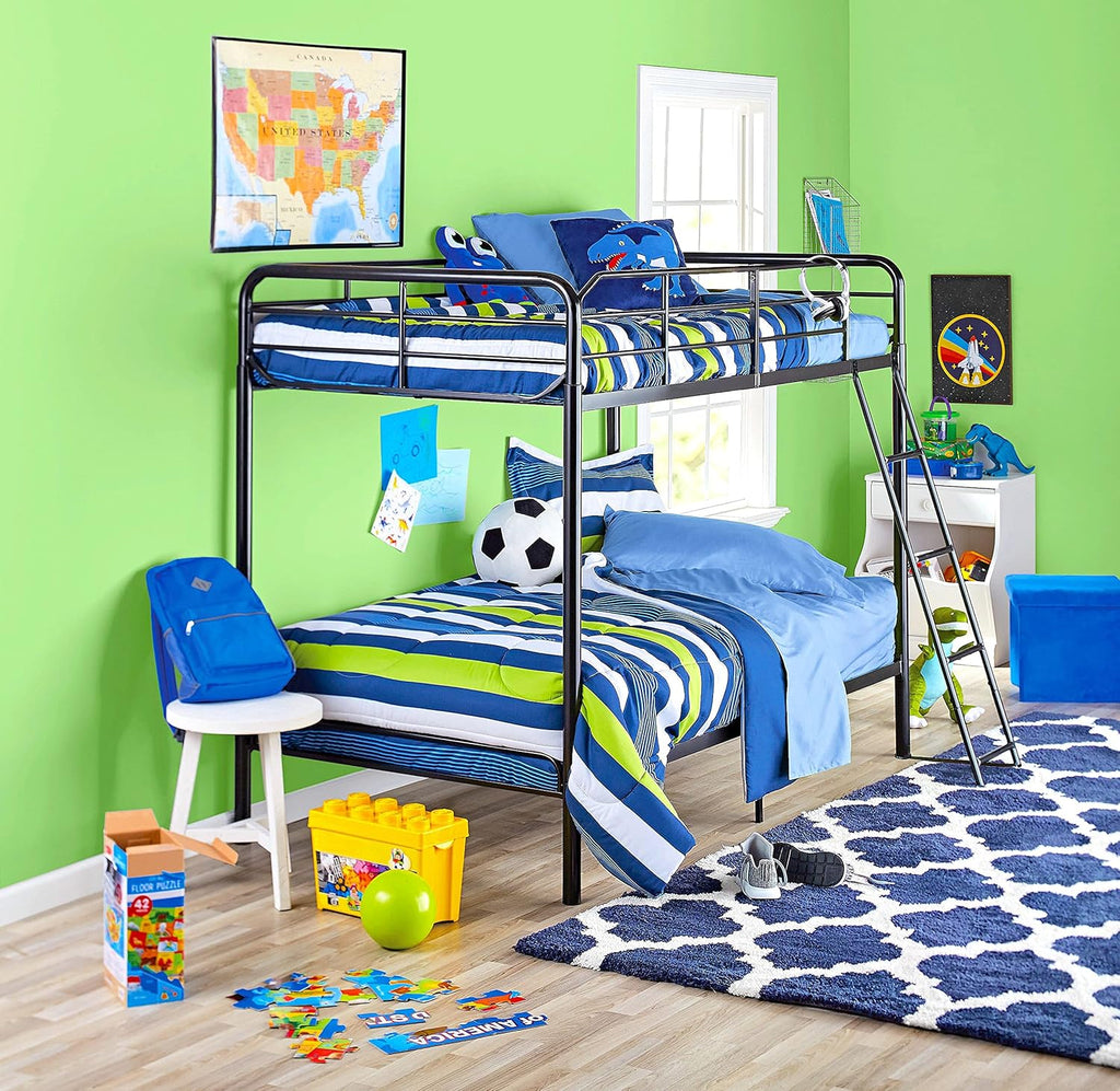 Twin Over Twin Black Stackable Bunk Bed with Ladder and Metal Frame G933727