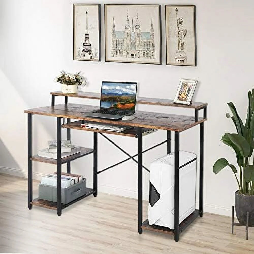 Computer Desk with Keyboard Tray, Hutch, Bookshelf, CPU Stand, Monitor Stand E226