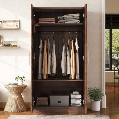 Black 4-Door Wooden Wardrobe Closet with 2 Drawers V669