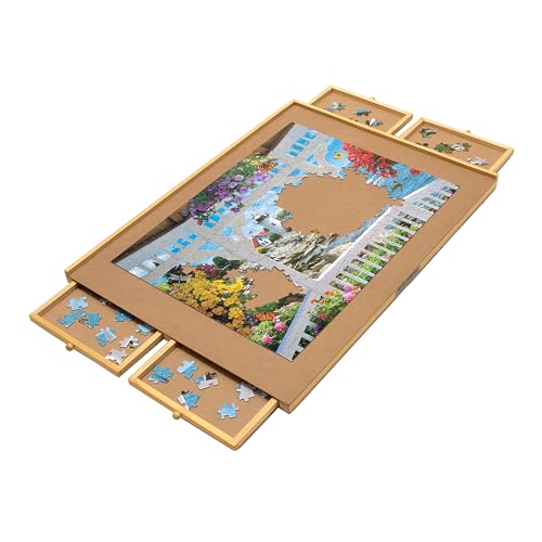Puzzle Board with Drawers – 1000 Piece Wooden Puzzle Board with Sorting Trays C867926