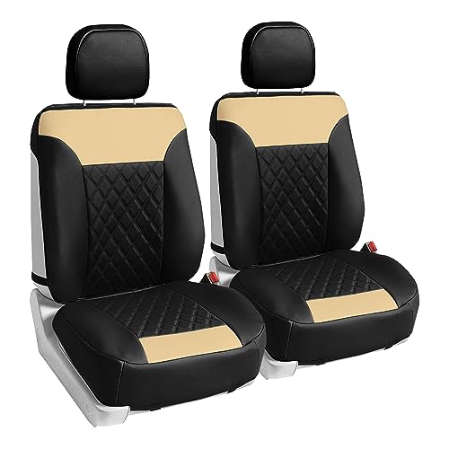 Beige Faux Leather Car Seat Covers Front Set T66036