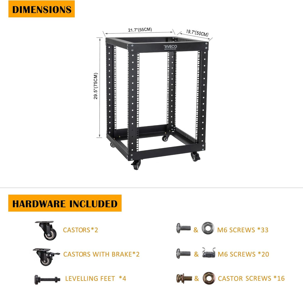 18U Open Frame Server Rack with Brake Casters D455188