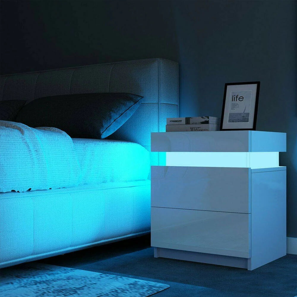 White 2 Drawer High Gloss Nightstand O61494