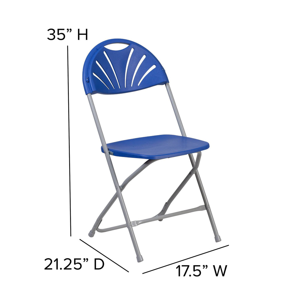 2 Pack Blue Plastic Fan Back Folding Chair F1651