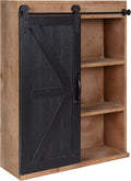 White Wood Wall Storage Cabinet with Sliding Barn Door H264560
