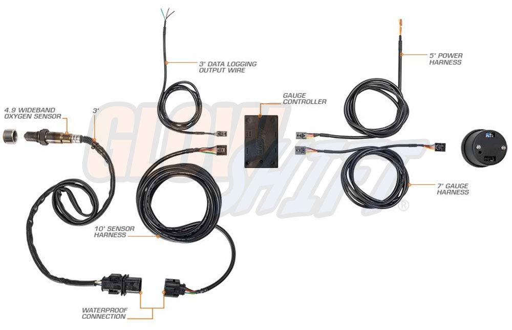 10 Color Digital Wideband Air/Fuel Ratio Gauge with Oxygen Sensor, Data Logging Output, Tinted Lens, 2-1/16" (52mm) K4230