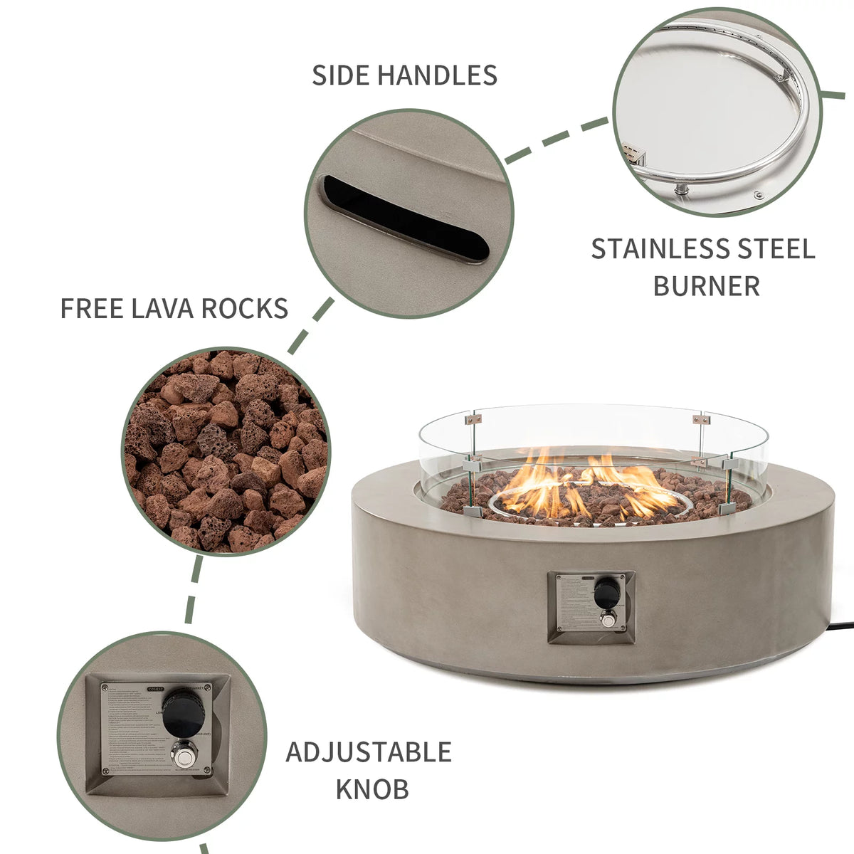 40.5 inch Round Grey Propane Fire Pit Table K86149