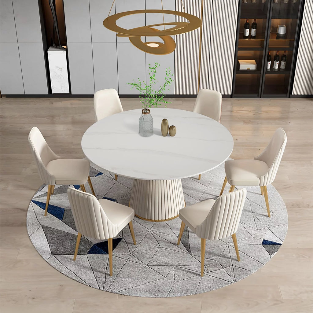 White 7 Piece Faux Marble Dining Table Set K67111