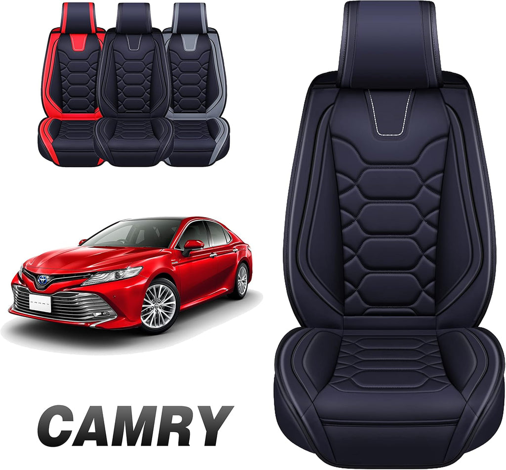 Black Leather Seat Cover Front Pairs U36112