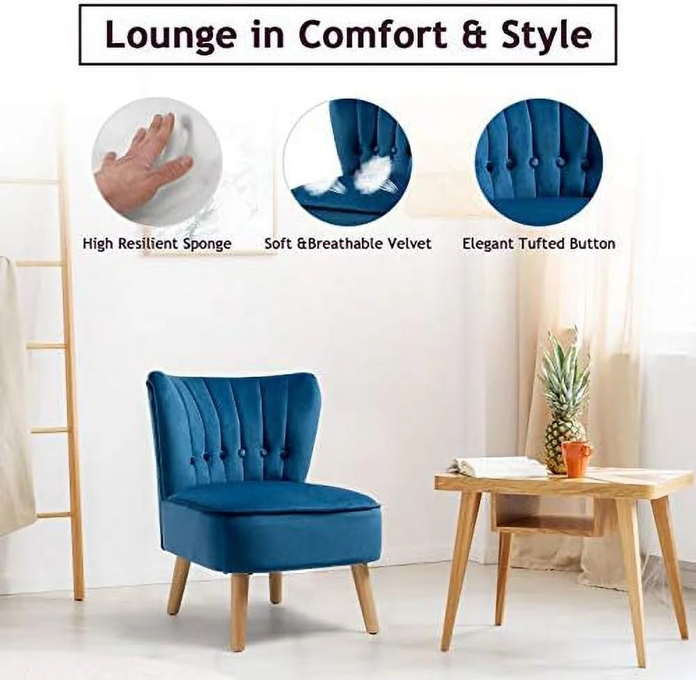 Armless Velvet Accent Chair with Rubber Wood Legs U749