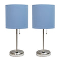 Blue Stick Lamp with USB Charging Port and Fabric Shade 2 Pack X748