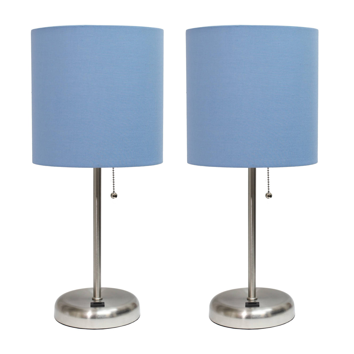 Blue Stick Lamp with USB Charging Port and Fabric Shade 2 Pack X748