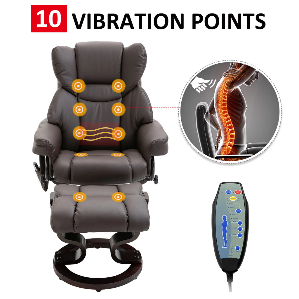 Brown Faux Leather Massage Recliner Chair with Footrest N27857