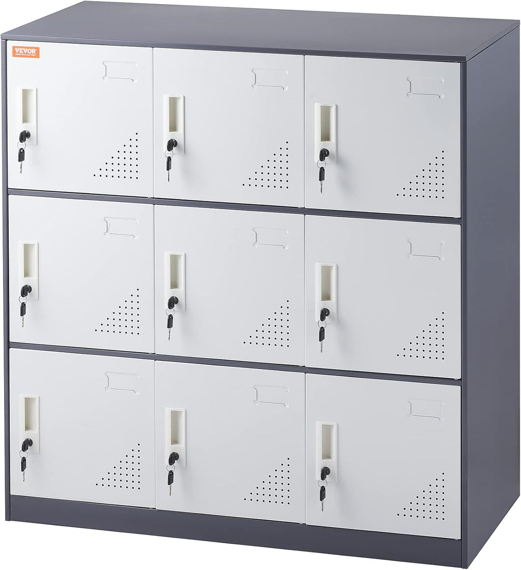 Gray Steel 9 Doors Storage Cabinet with Keys S698557