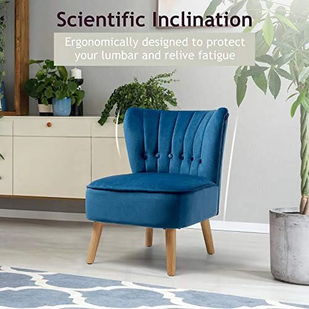 Armless Velvet Accent Chair with Rubber Wood Legs U749