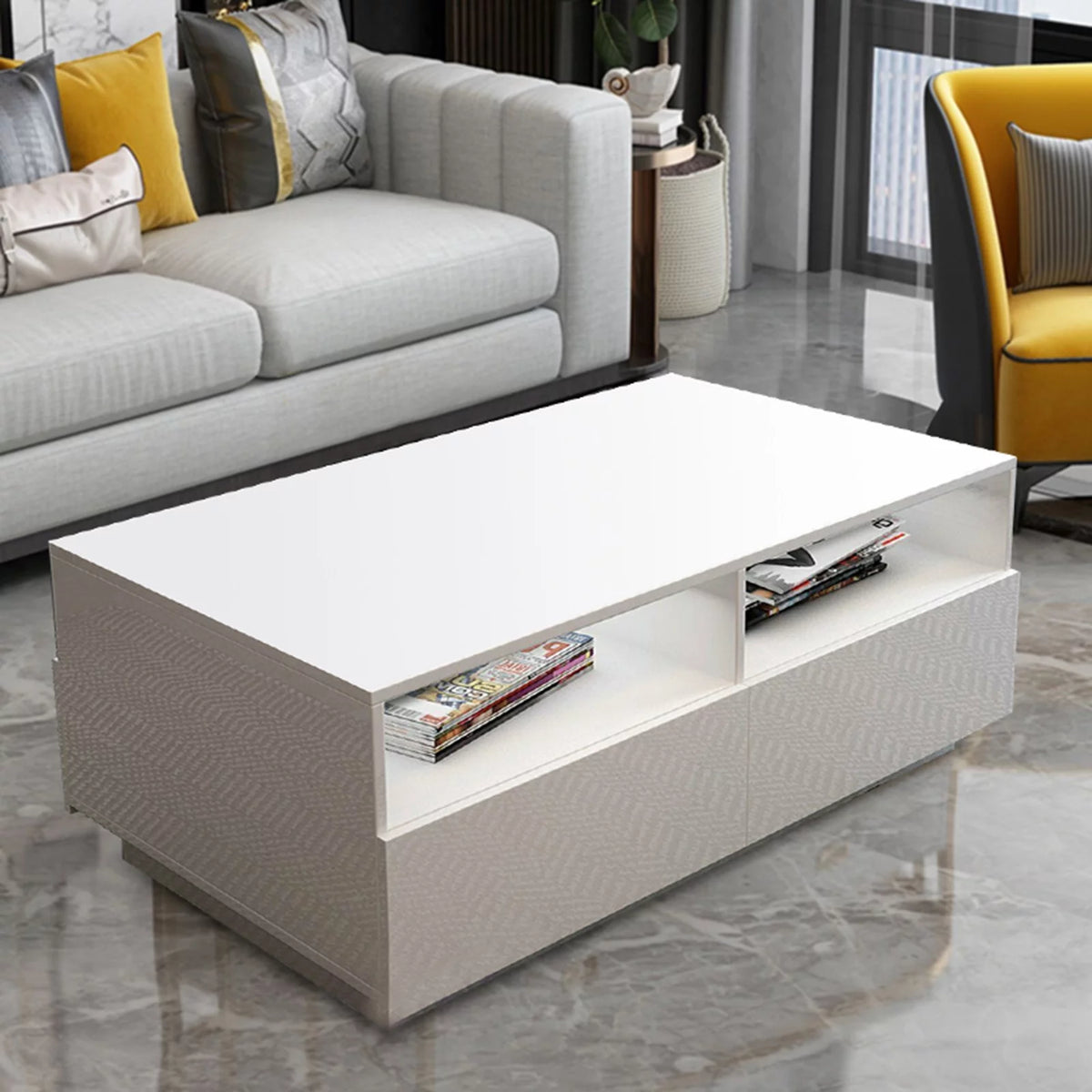 High Gloss Coffee Table with 4 Drawers and 2 Open Shelves E483761