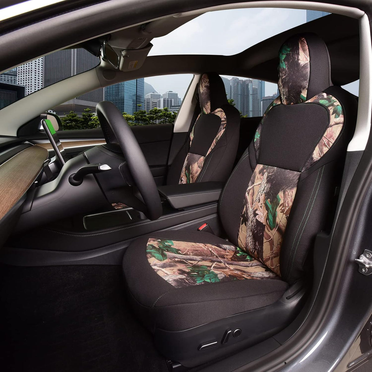 Red and Black Fabric Car Seat Cover Set for Tesla Model 3/Y Q985454