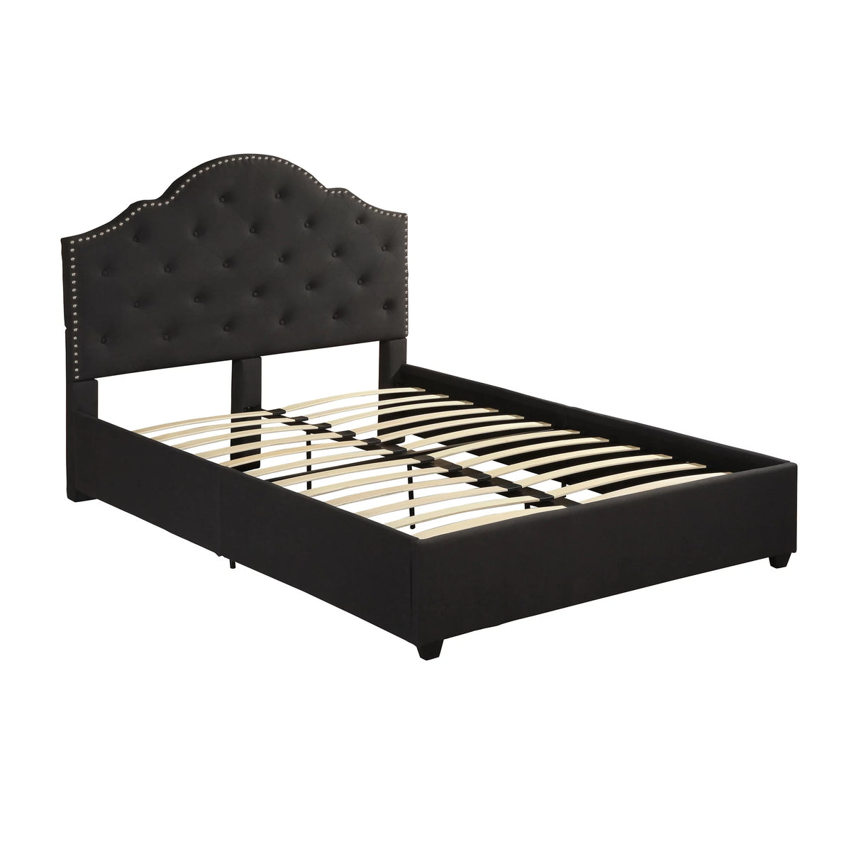 Black Button-Tufted Upholstered Queen Bed Frame U547366