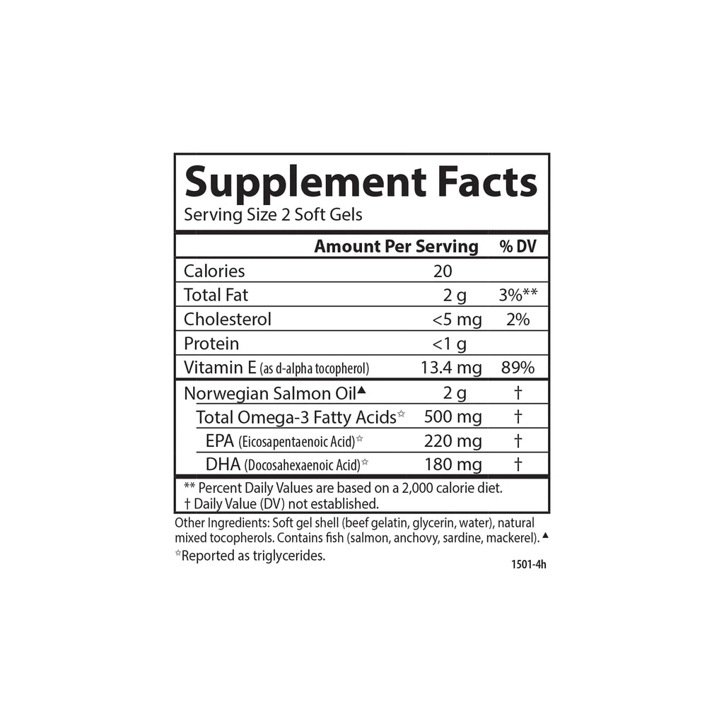 Norwegian Salmon Oil 500 mg Omega-3s 180 Softgels Q74626