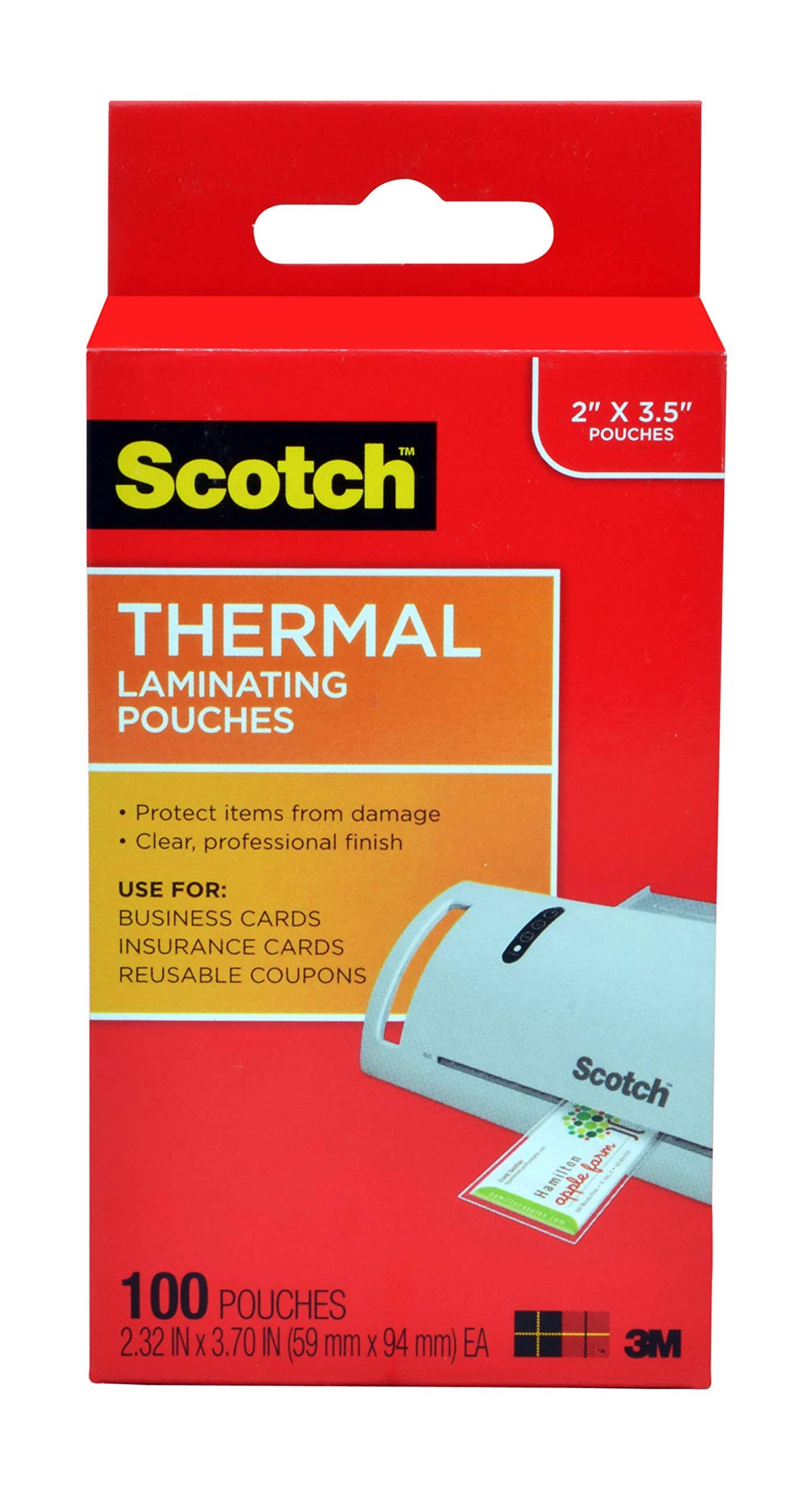 Thermal Laminating Pouches, 2.32 x 3.70-Inches, 100-Pack E4765