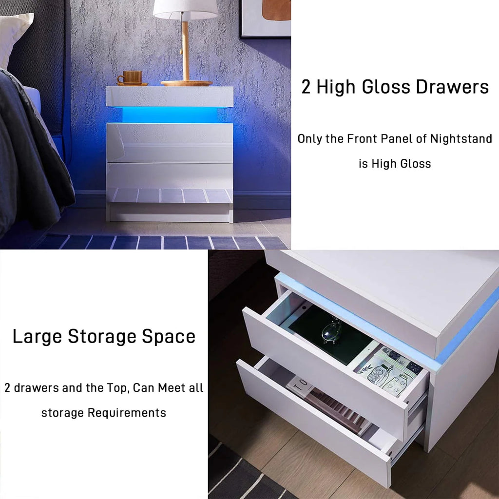 White 2 Drawer High Gloss Nightstand O61494