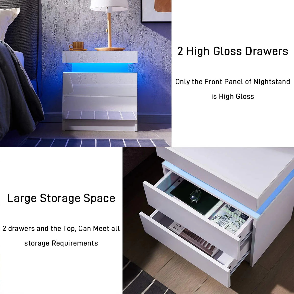 White 2 Drawer High Gloss Nightstand O61494
