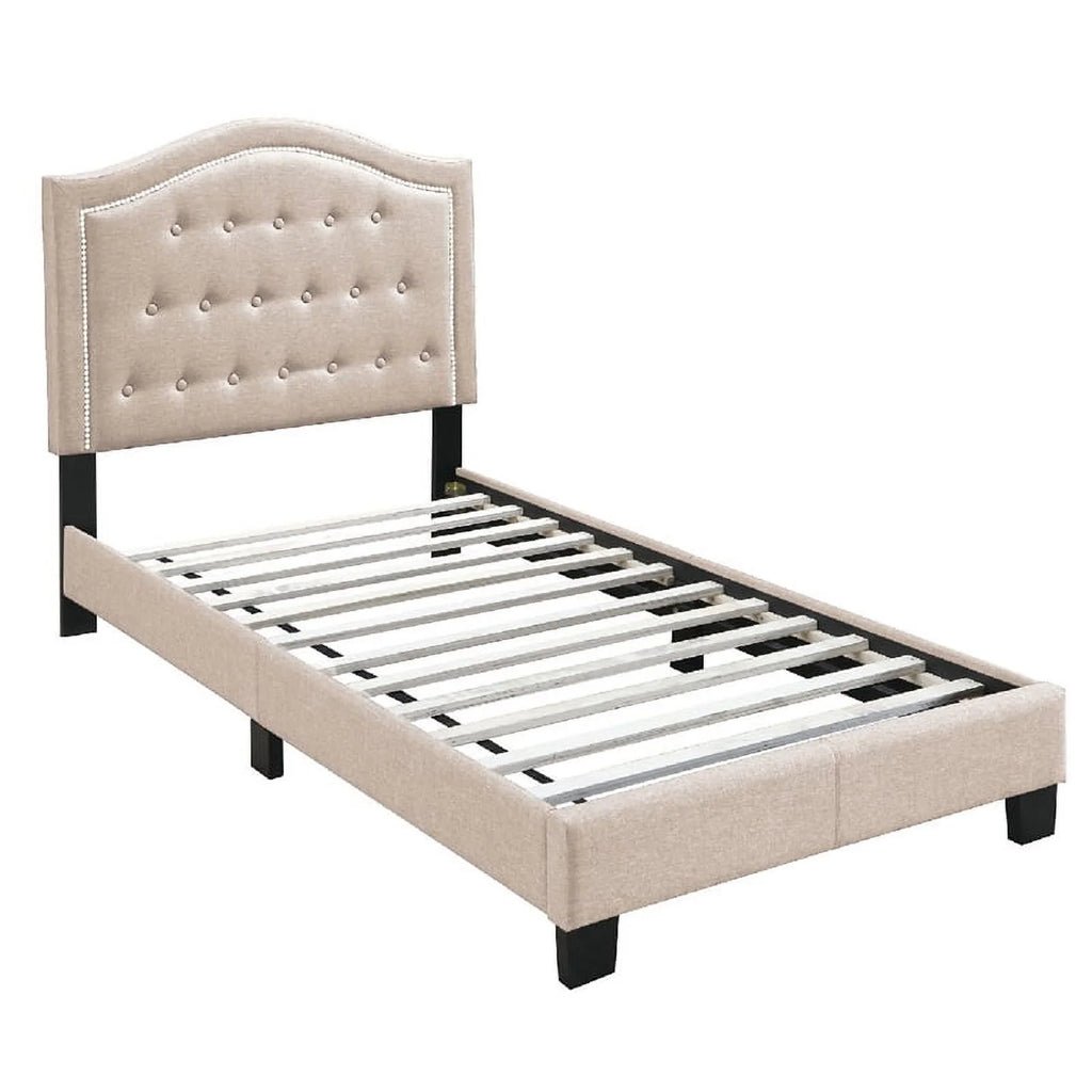 Twin Burlap Fabric Upholstered Bed Frame with Slats in Light Brown B59439