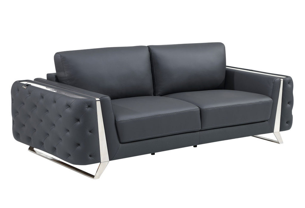 Genuine Leather Dark Gray 3 Piece Seating Set X77541
