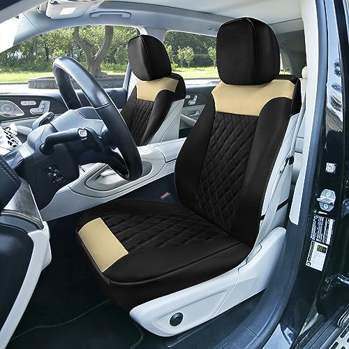 Beige Faux Leather Car Seat Covers Front Set T66036