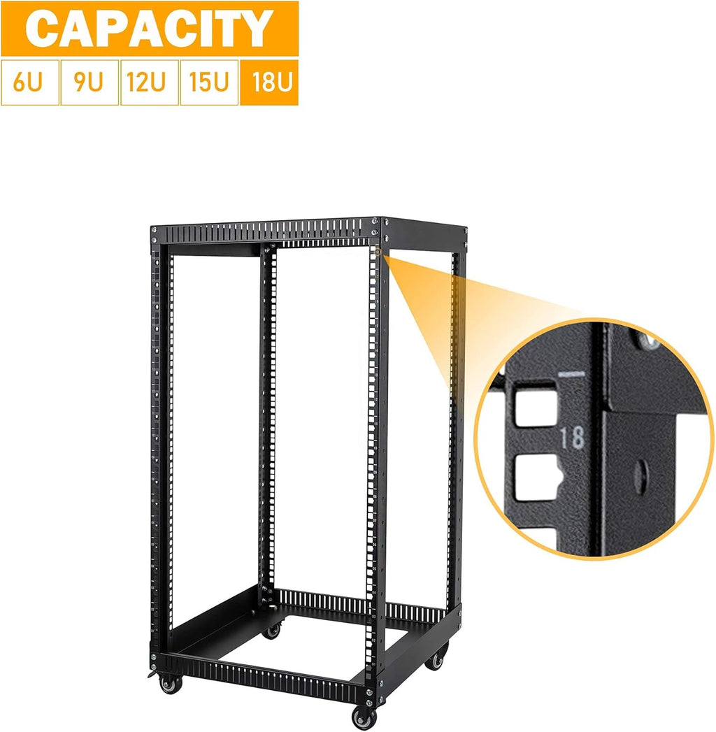 18U Open Frame Server Rack with Brake Casters D455188