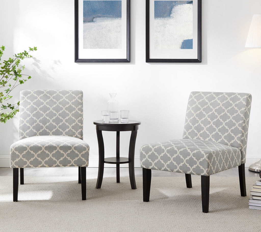 3pc Set Gray Fabric Upholstered Side Table and 2 Chairs O635