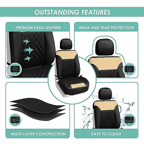 Beige Faux Leather Car Seat Covers Front Set T66036