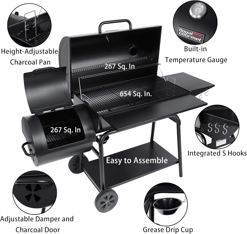 Charcoal Barrel Grill with Offset Smoker, 1188 Square Inches, Black B87572