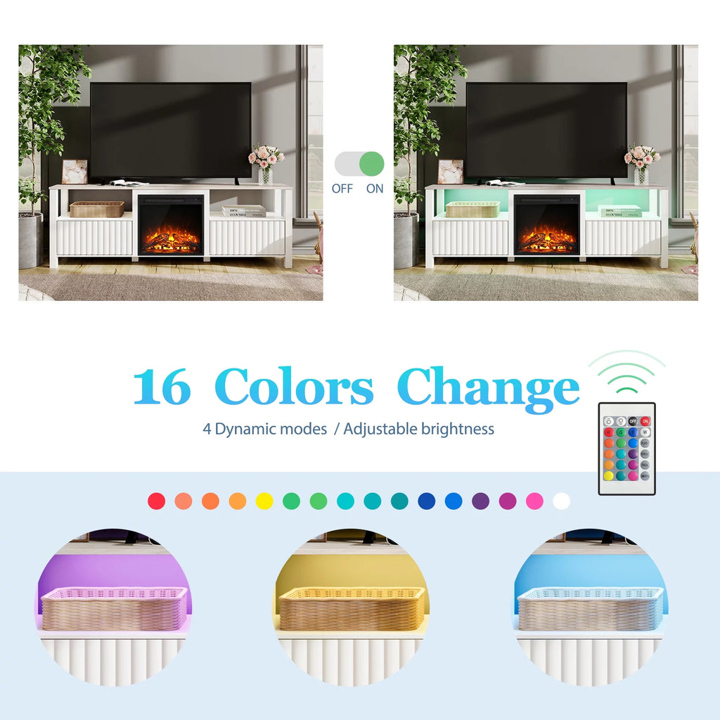 White 70 inch Wood Electric Fireplace TV Stand X85541