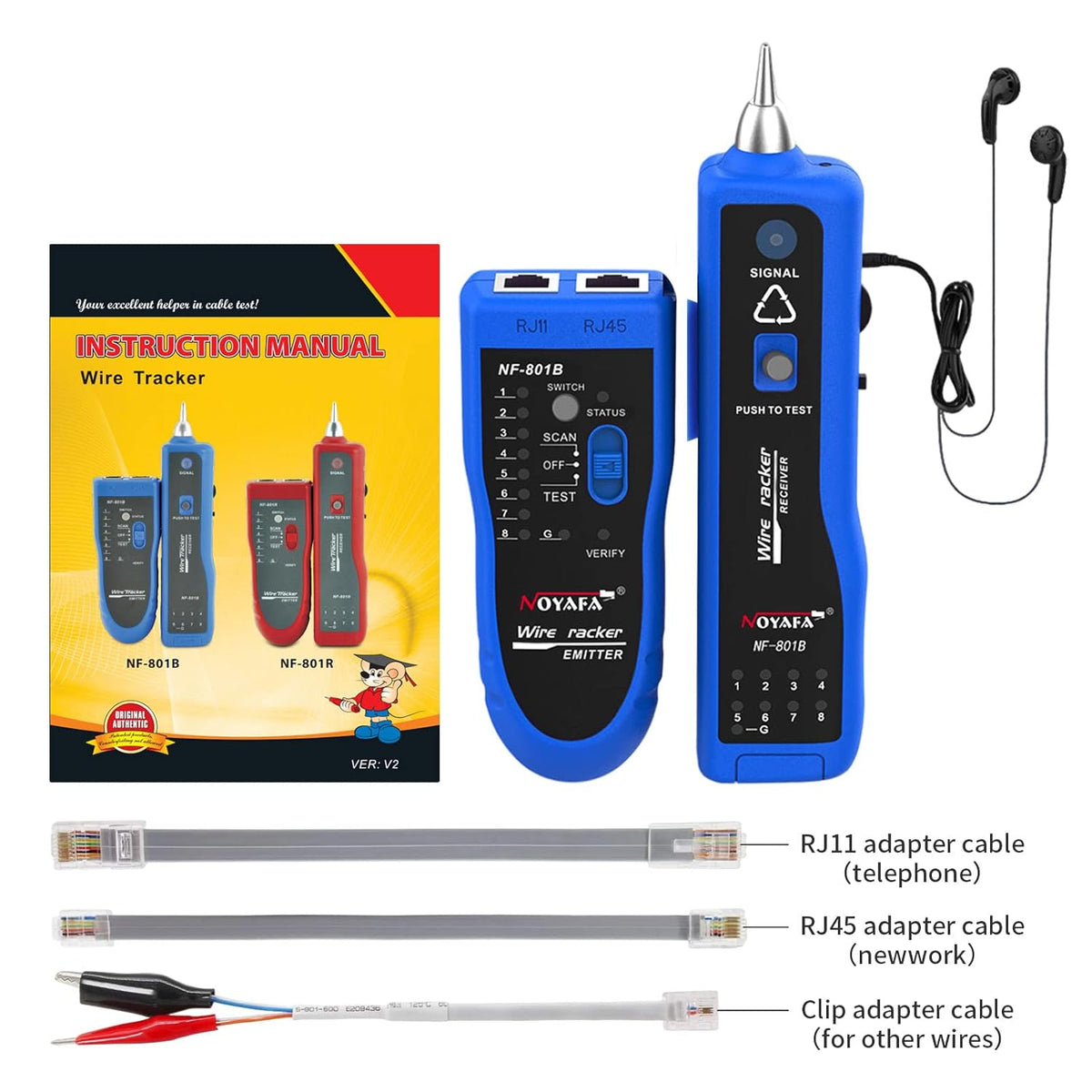 Blue RJ45 RJ11 Network Cable Tester with Earphone and Toolkit W919