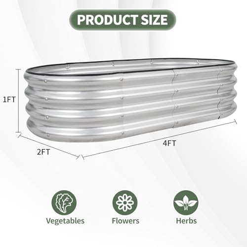 Silver 4x2x1ft Metal Raised Garden Bed 2pack O616