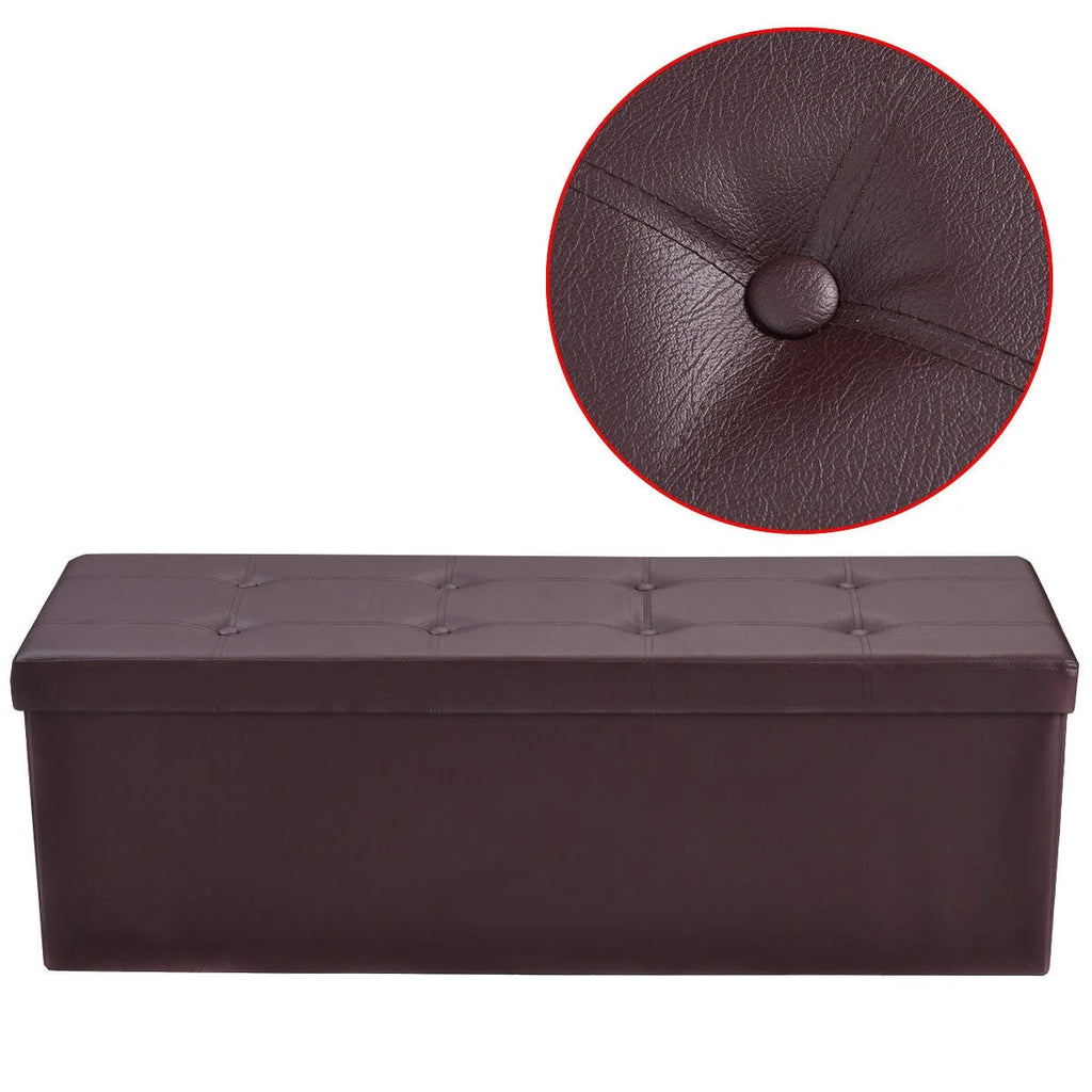 Brown Faux Leather Folding Storage Ottoman V291181