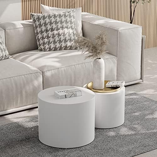 Nesting Coffee Table Set of 2 White Round Wood U7564