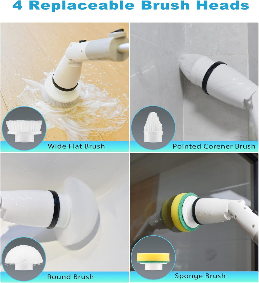 Electric Spin Scrubber with 4 Replaceable Brush Heads and Adjustable Extension Handle, Pack of 2 V8474