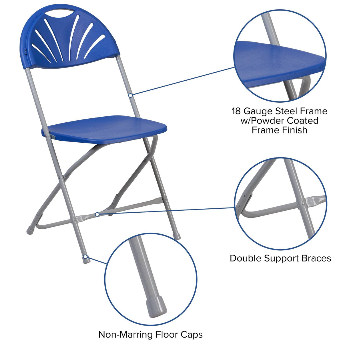 2 Pack Blue Plastic Fan Back Folding Chair F1651