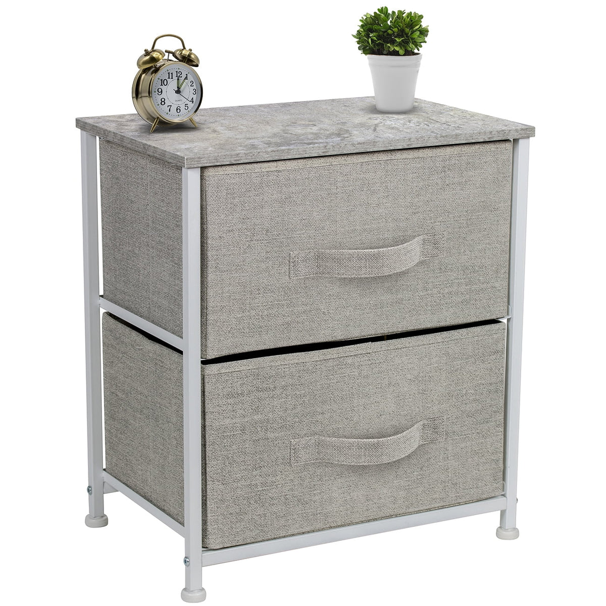 2 Drawer Nightstand with Steel Frame, Wood Top, Fabric Bins A917744