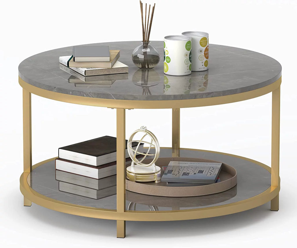 Round Coffee Table with Storage Open Shelf I205